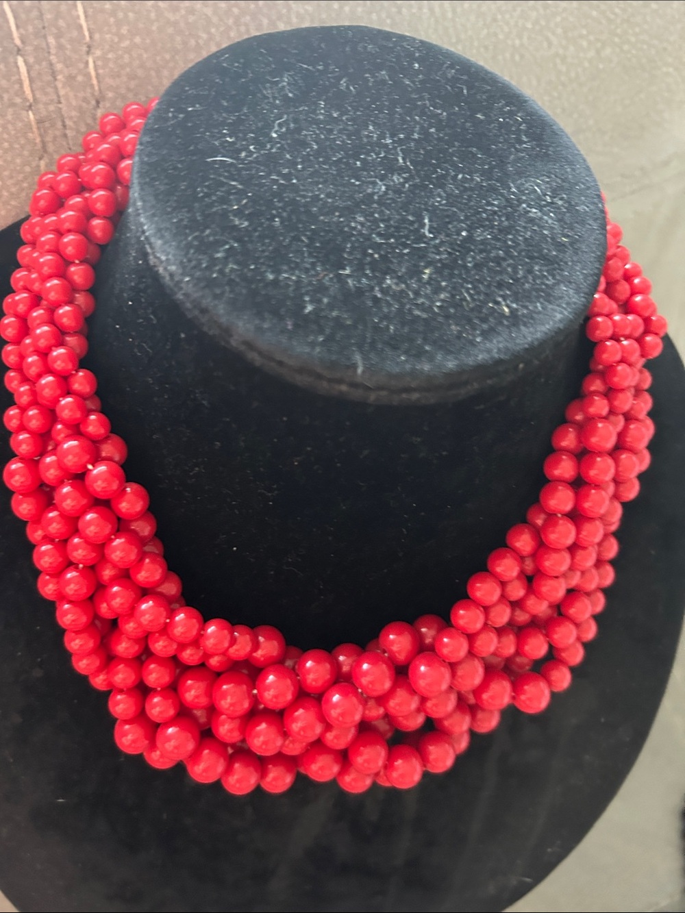 Red Multi-Strand Beaded Statement Necklace - Women Jewelry